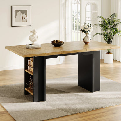 Table à manger extensible 120-160 × 80 cm avec étagères, table de cuisine et table de travail multifonctionnelle aspect bois